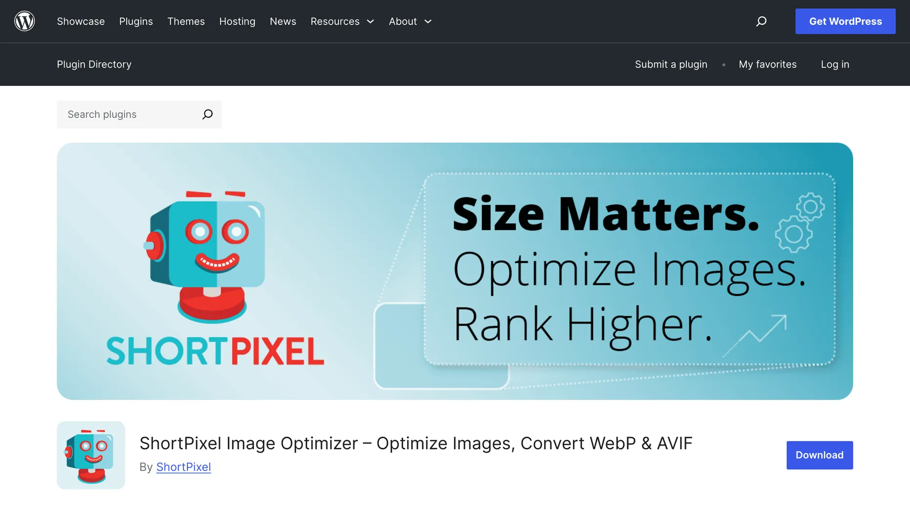 ShortPixel Image Optimizer plugin page on WordPress.org