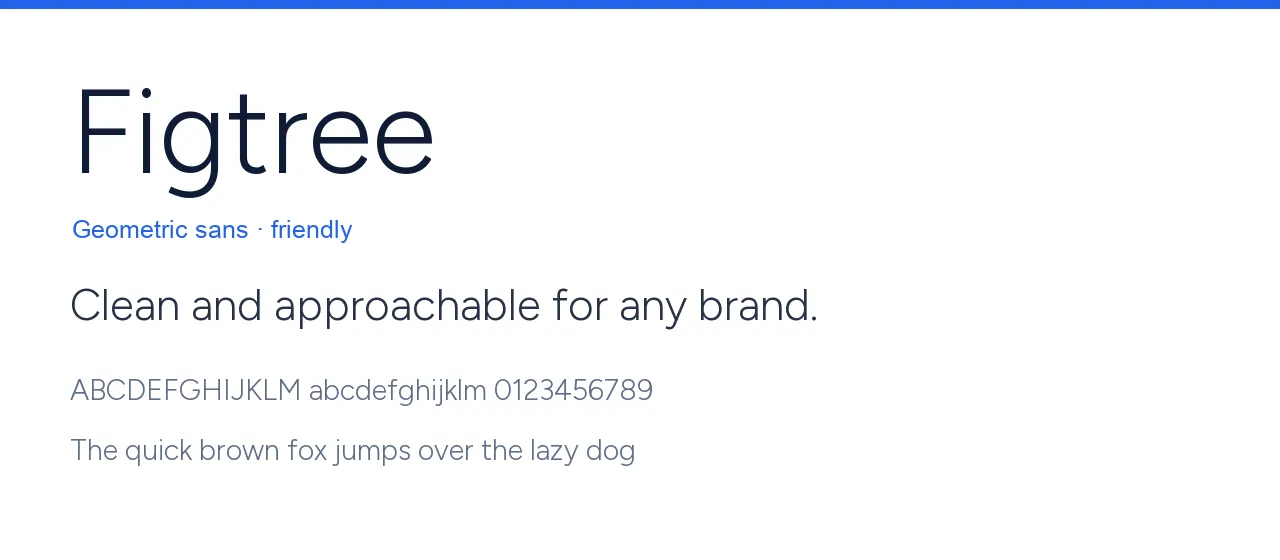Figtree typeface specimen: the word Figtree set large with a sample line and the alphabet in Figtree.