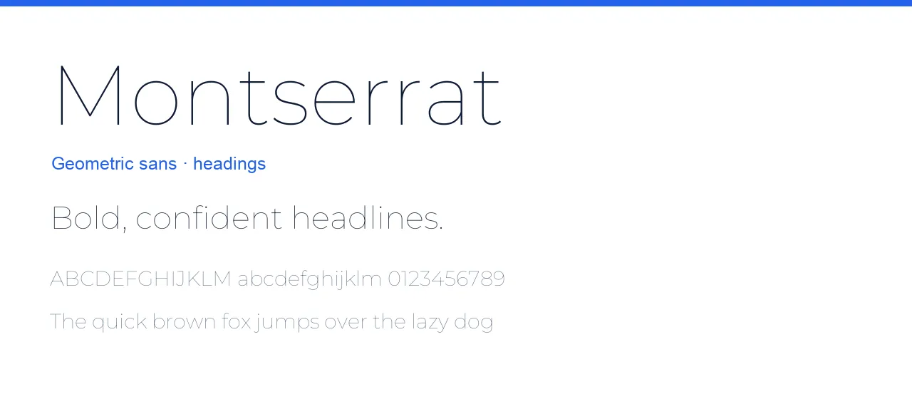 Montserrat typeface specimen: the word Montserrat set large with a sample line and the alphabet in Montserrat.