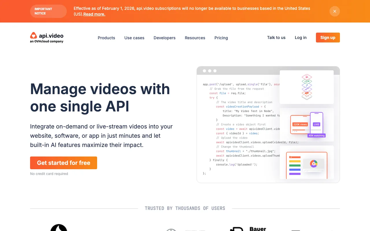 api.video homepage