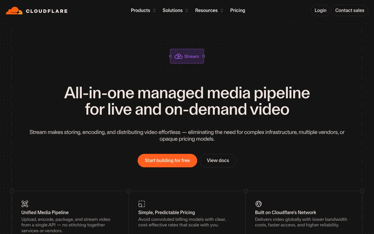 Cloudflare Stream homepage