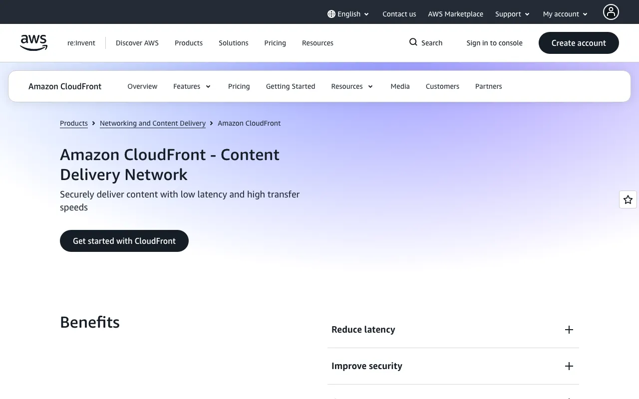 Amazon CloudFront page