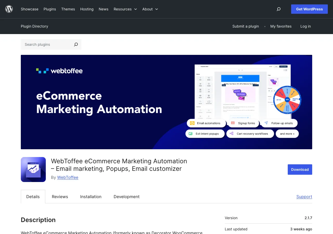 WebToffee eCommerce Marketing Automation plugin on WordPress.org, formerly Decorator, with a template editor and email automation features.