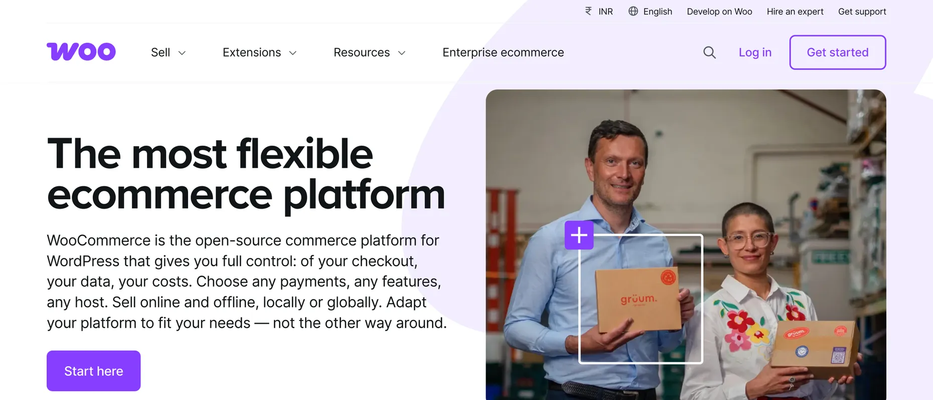 WooCommerce homepage reading The most flexible ecommerce platform, the open-source commerce platform for WordPress