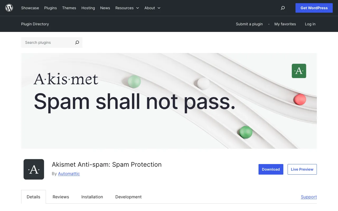 Akismet Anti-Spam homepage screenshot