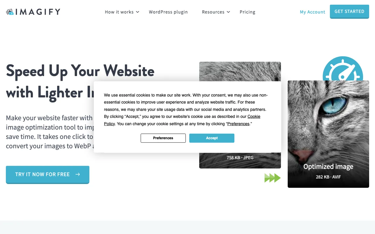 Imagify homepage screenshot