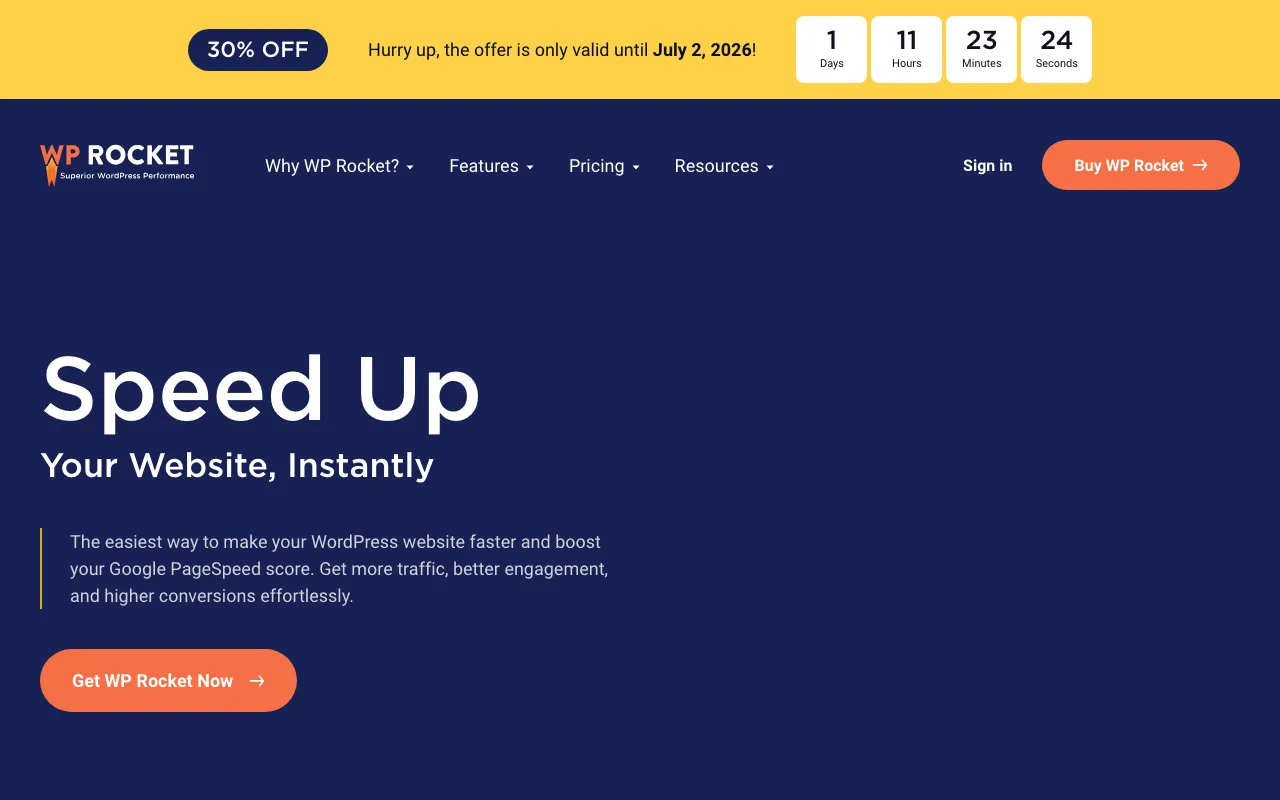WP Rocket homepage screenshot