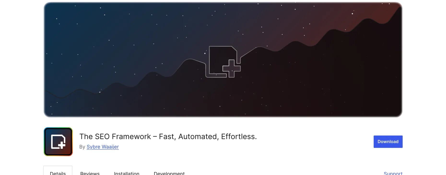 The SEO Framework plugin page on WordPress.org, title The SEO Framework, Fast, Automated, Effortless