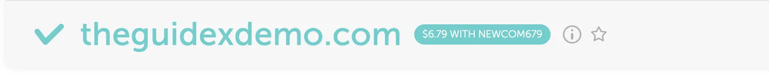 Namecheap domain search result for a .com showing the $6.79 new-customer discount badge next to the domain name
