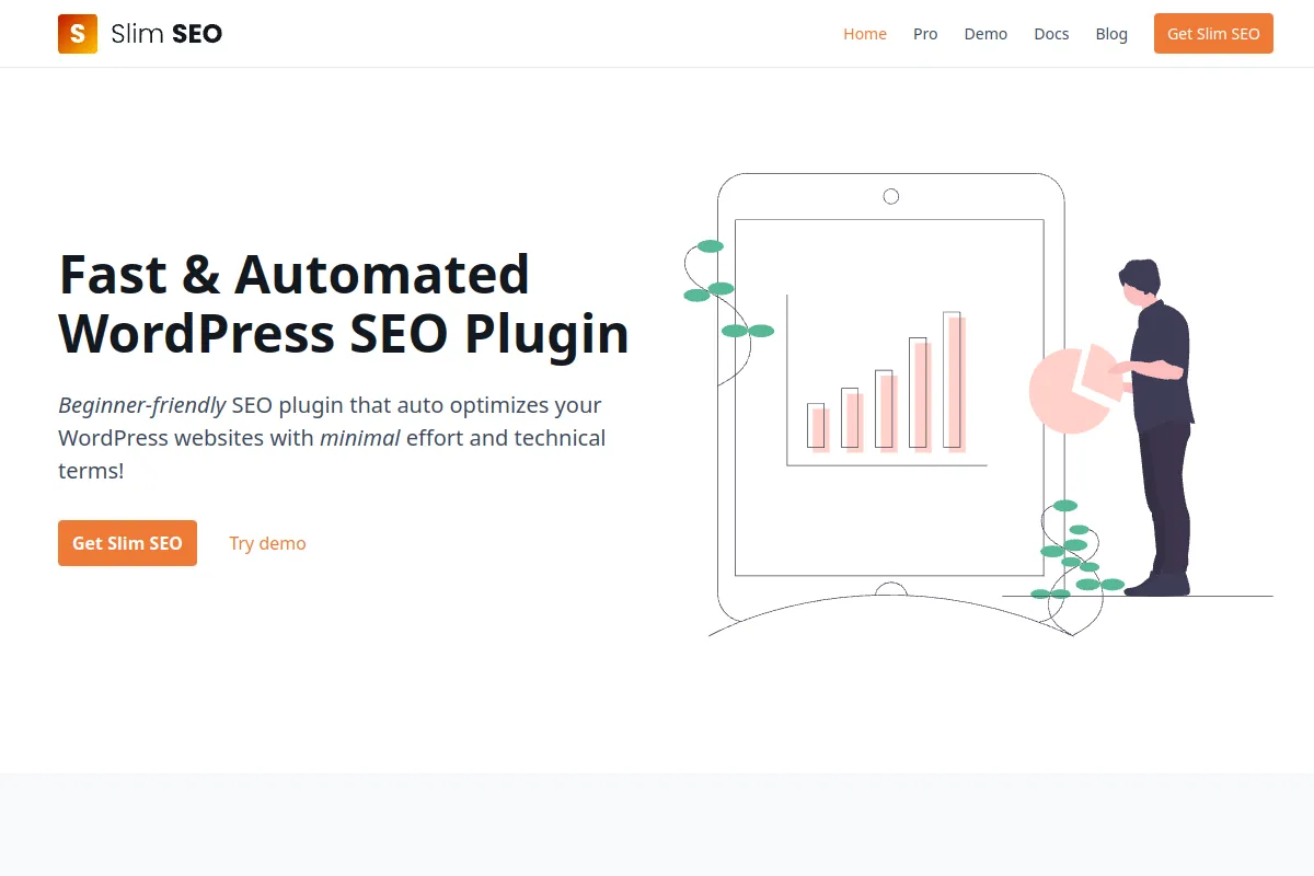 Slim SEO homepage, a fast and automated WordPress SEO plugin that auto-optimizes sites with minimal effort