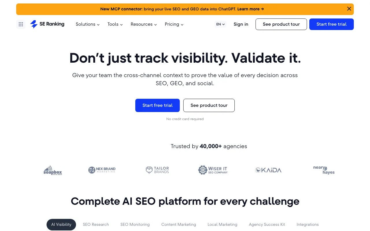SE Ranking homepage
