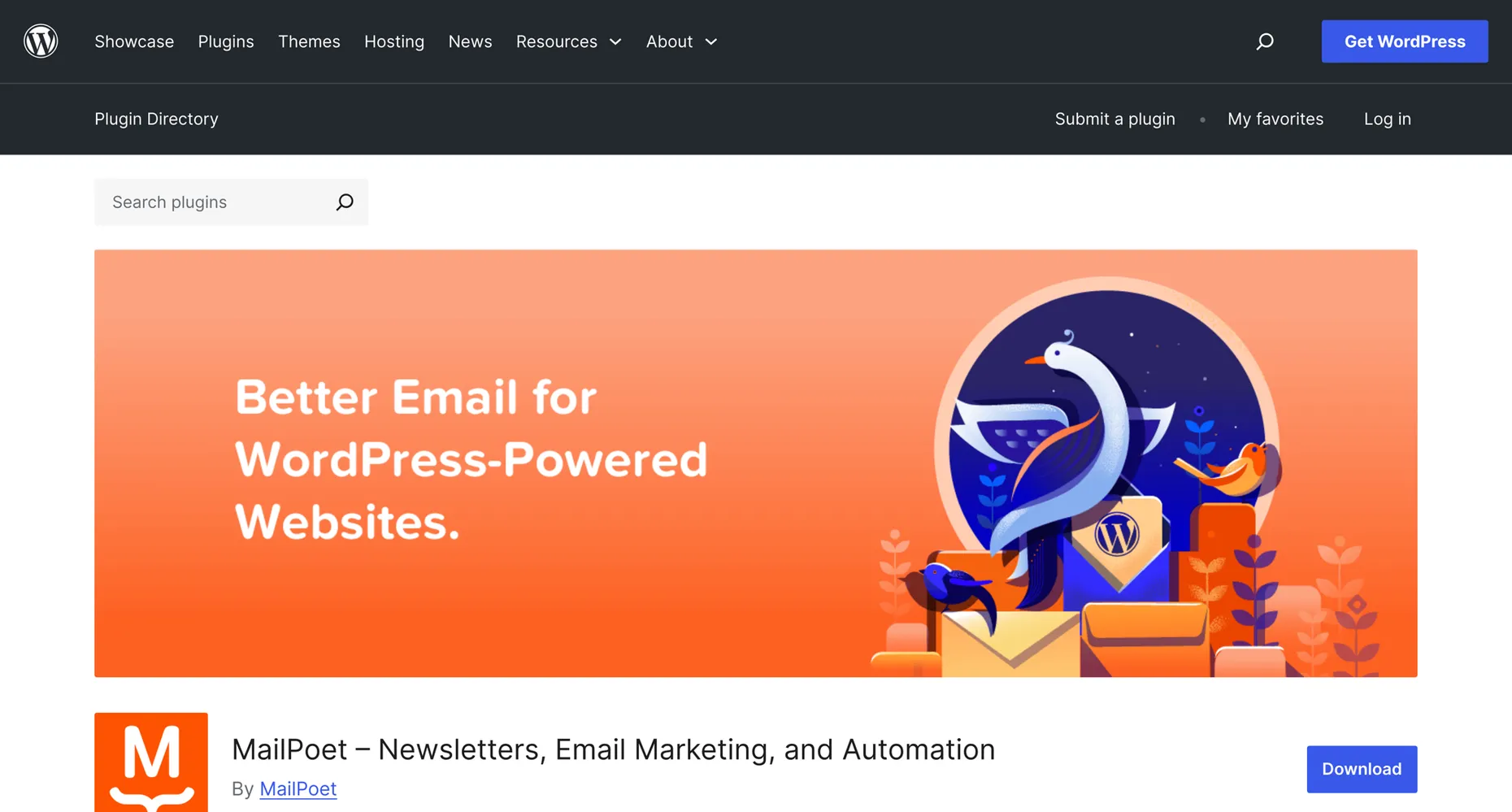 MailPoet listing on the WordPress.org plugin directory, newsletters and email marketing for WordPress