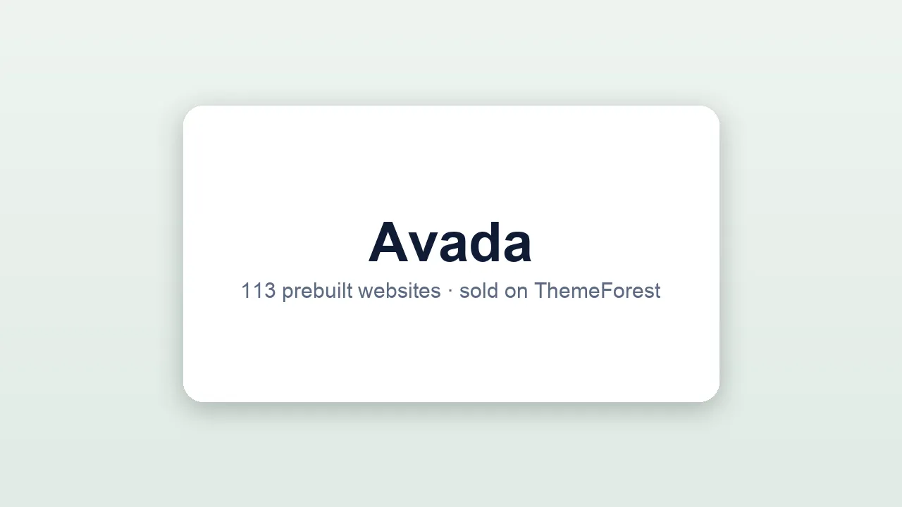 Avada brand card noting 113 prebuilt websites sold on ThemeForest.