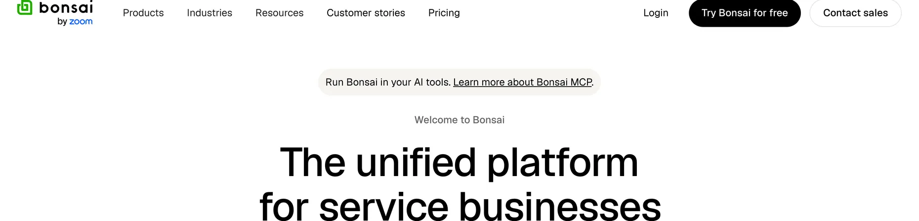 Bonsai (by Zoom) homepage: the unified platform for service businesses
