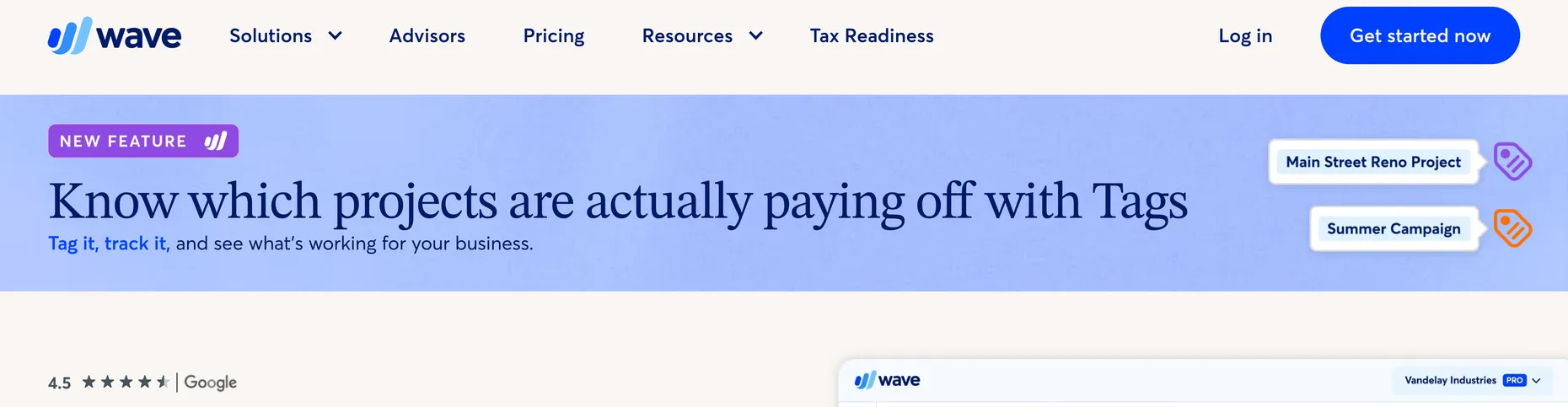 Wave homepage: clear books, confident decisions, small business software, 4.5 stars on Google