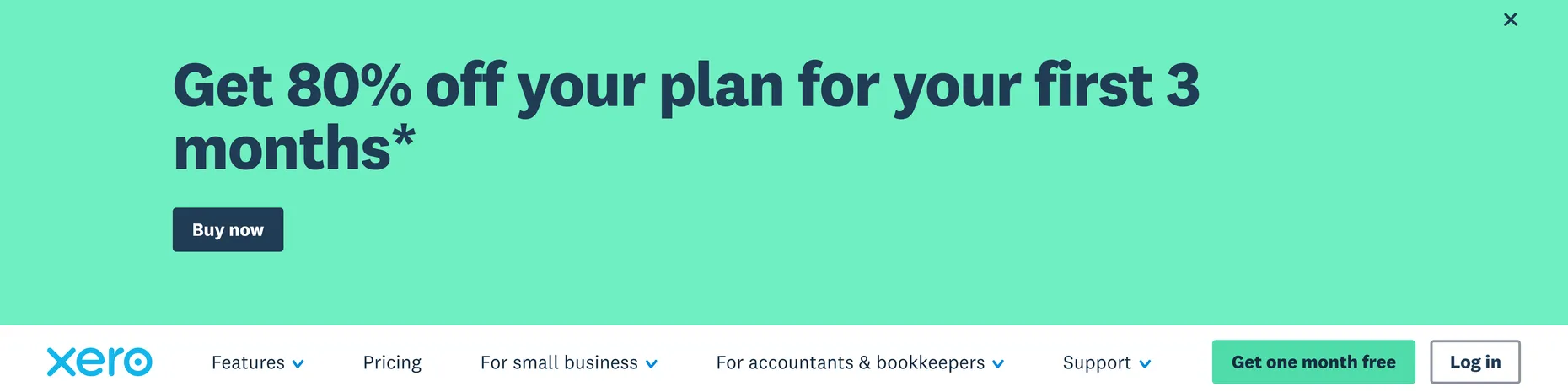 Xero homepage: know your numbers, control your business, with 80% off your first 3 months