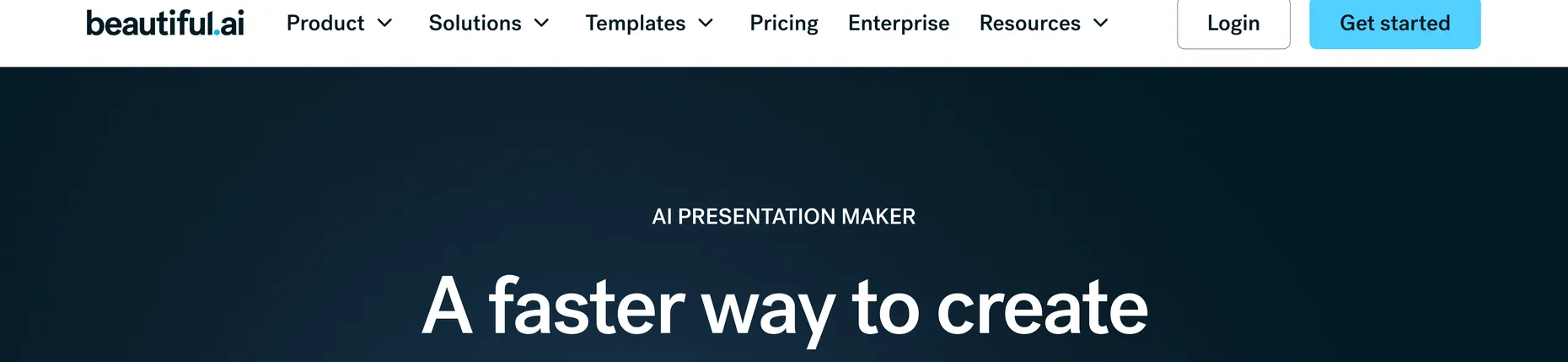 Beautiful.ai homepage: AI Presentation Maker, a faster way to create professional presentations with auto-aligning Smart Slides