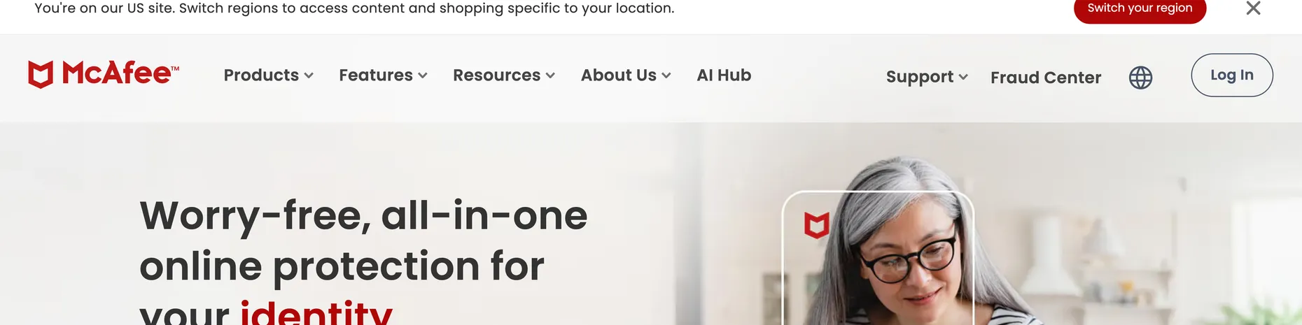 McAfee homepage: Worry-free, all-in-one online protection for your identity