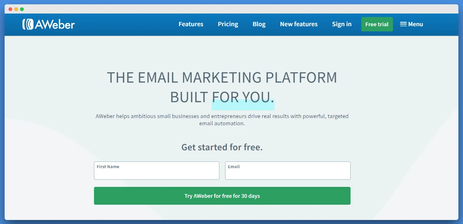 AWeber email marketing platform homepage