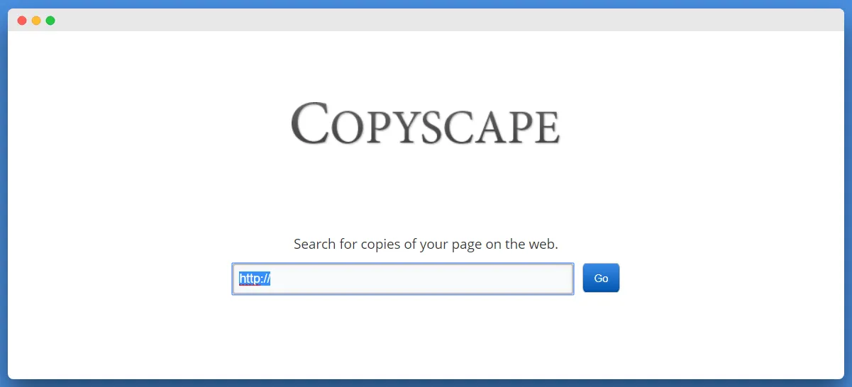 Copyscape plagiarism checker homepage
