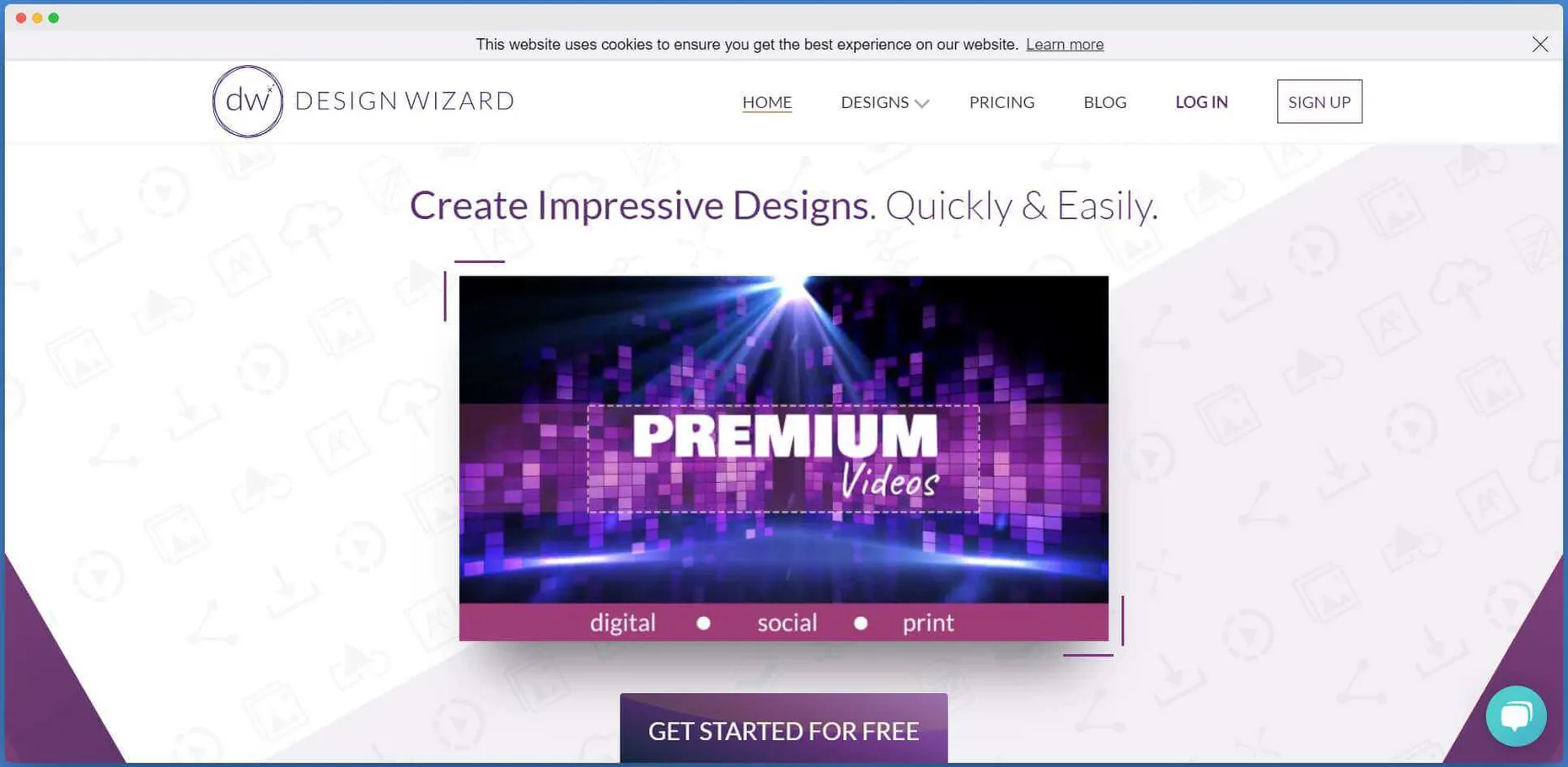 DesignWizard graphic and video design tool homepage