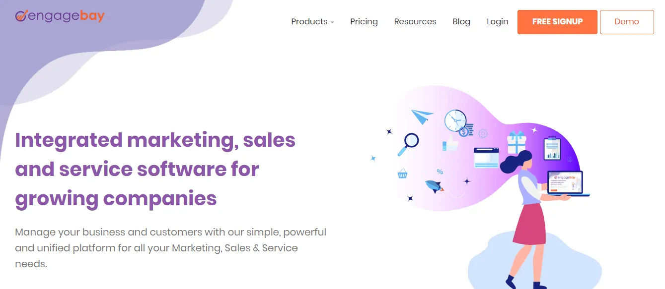 EngageBay all-in-one CRM and marketing automation homepage