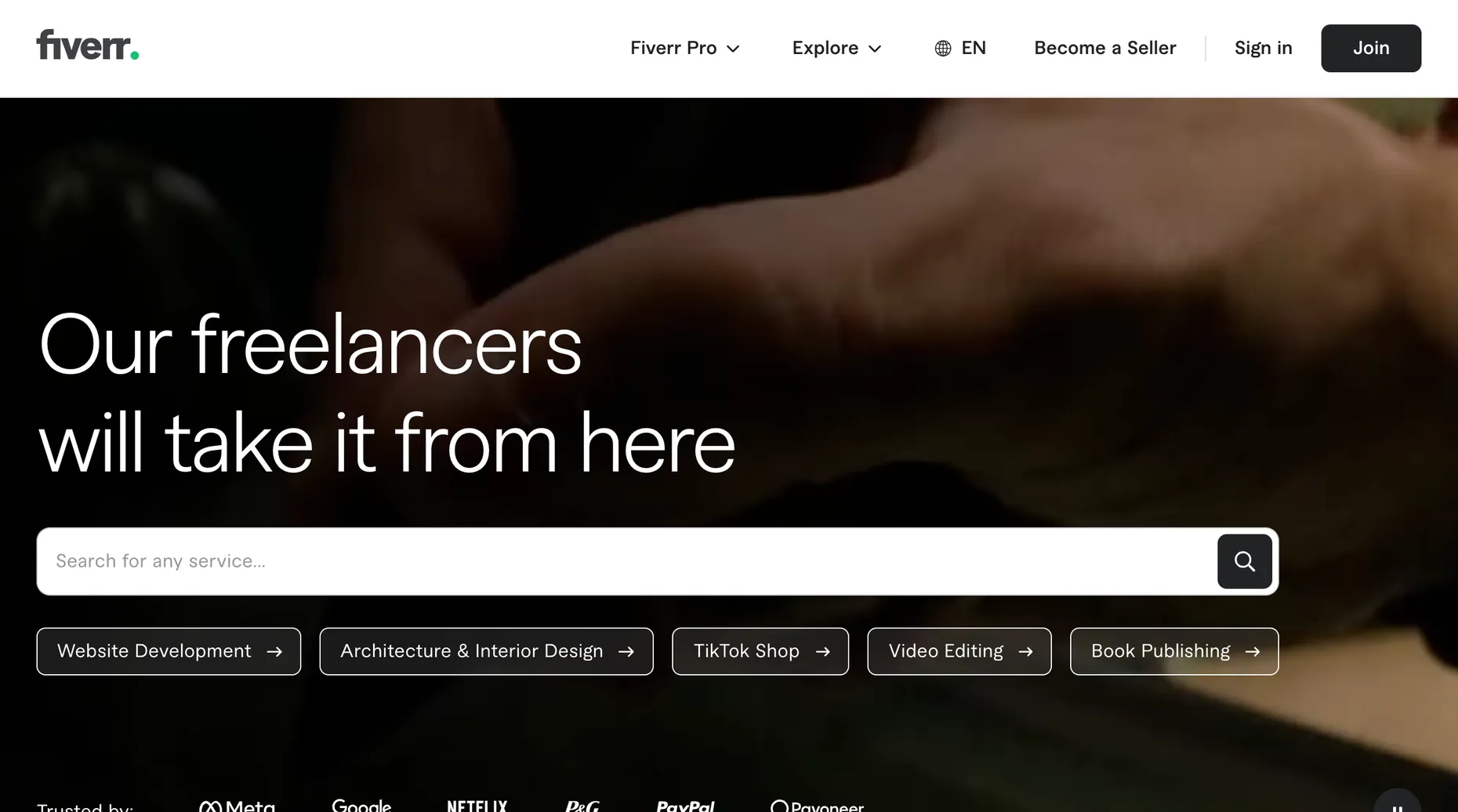 Fiverr freelance services marketplace homepage