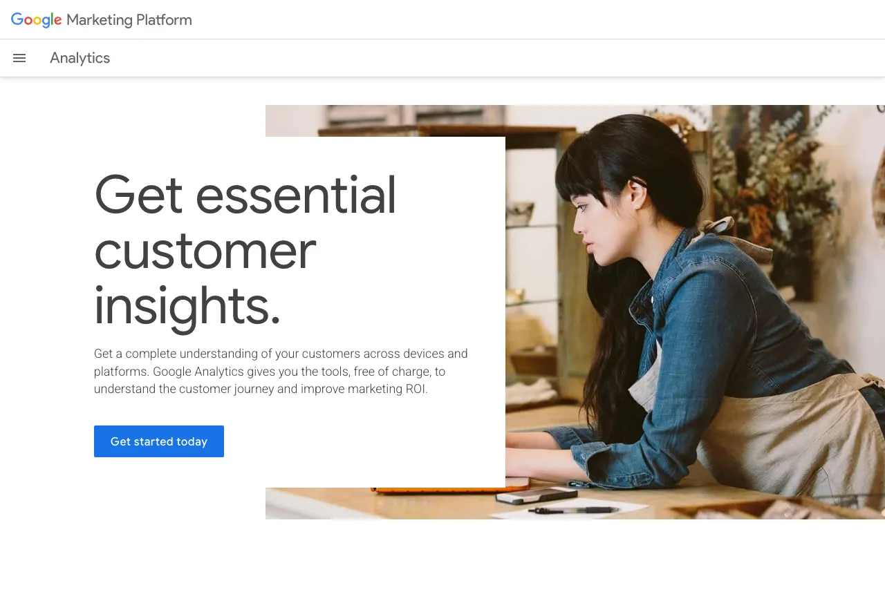 Google Analytics 4 (Google Marketing Platform) homepage for free customer insights