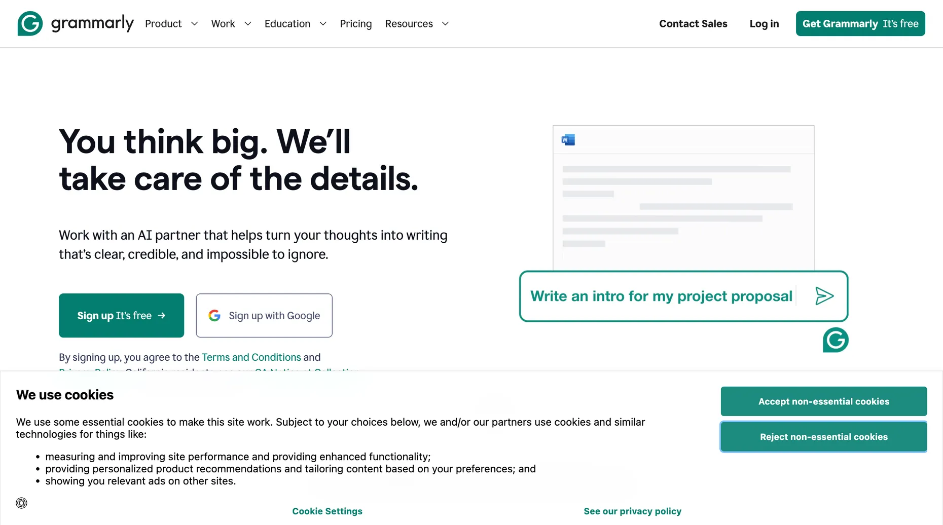 Grammarly AI writing assistant homepage