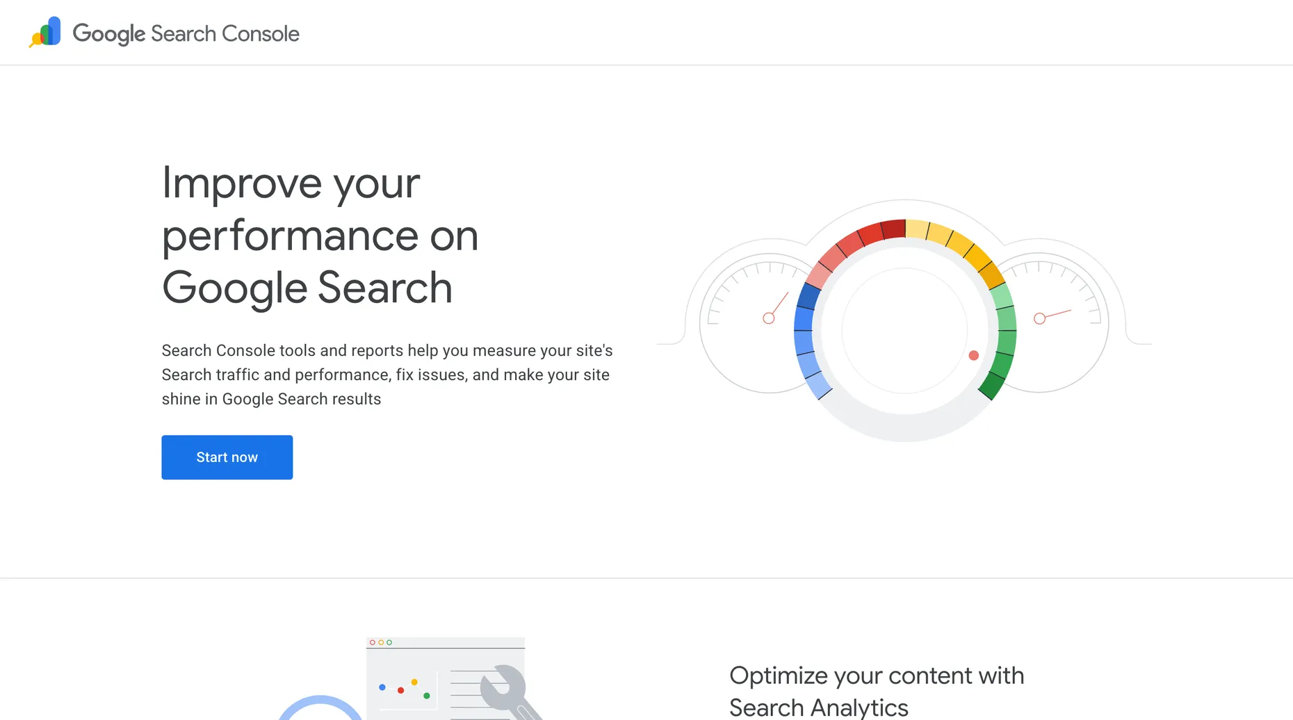 Google Search Console landing page for monitoring search performance