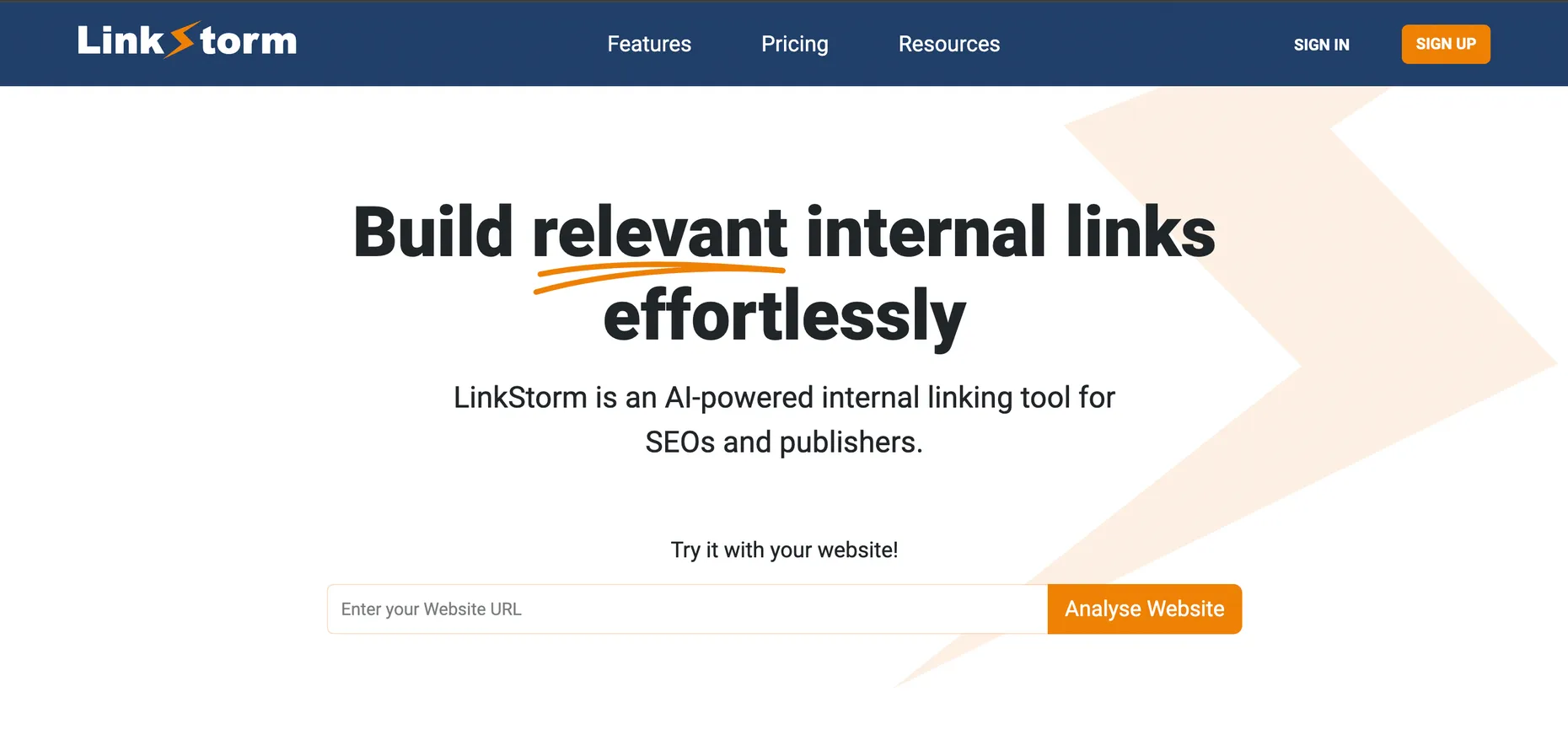 LinkStorm internal linking tool homepage