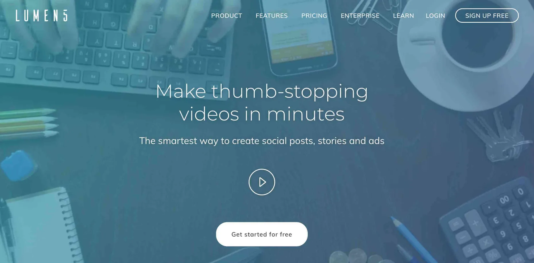 Lumen5 text-to-video tool homepage