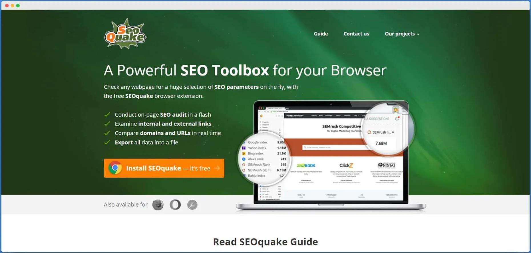 SEOquake free SEO browser extension showing page metrics