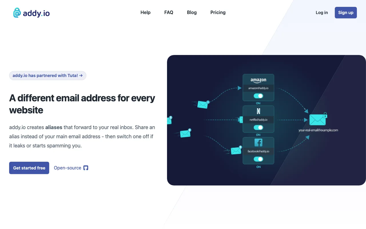 addy.io homepage screenshot