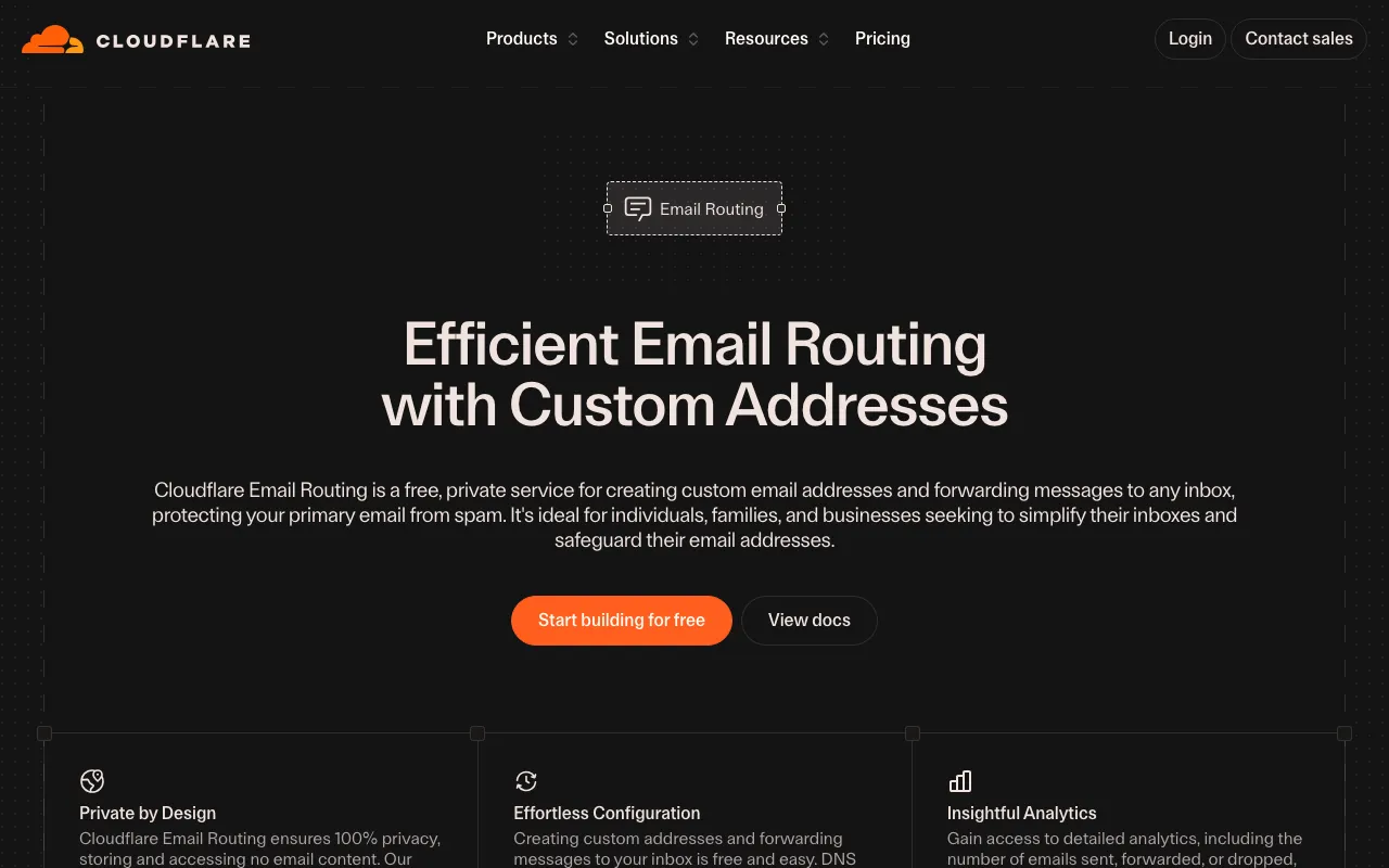 Cloudflare Email Routing homepage screenshot