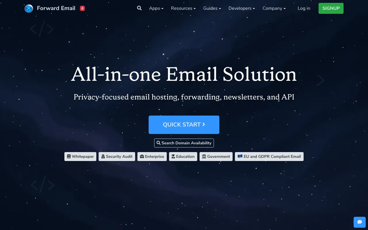 Forward Email homepage screenshot