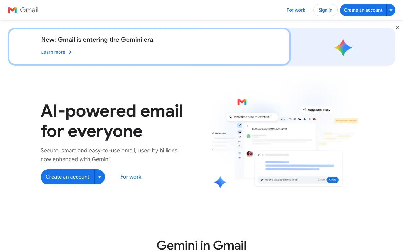 Gmail / Google Workspace homepage screenshot