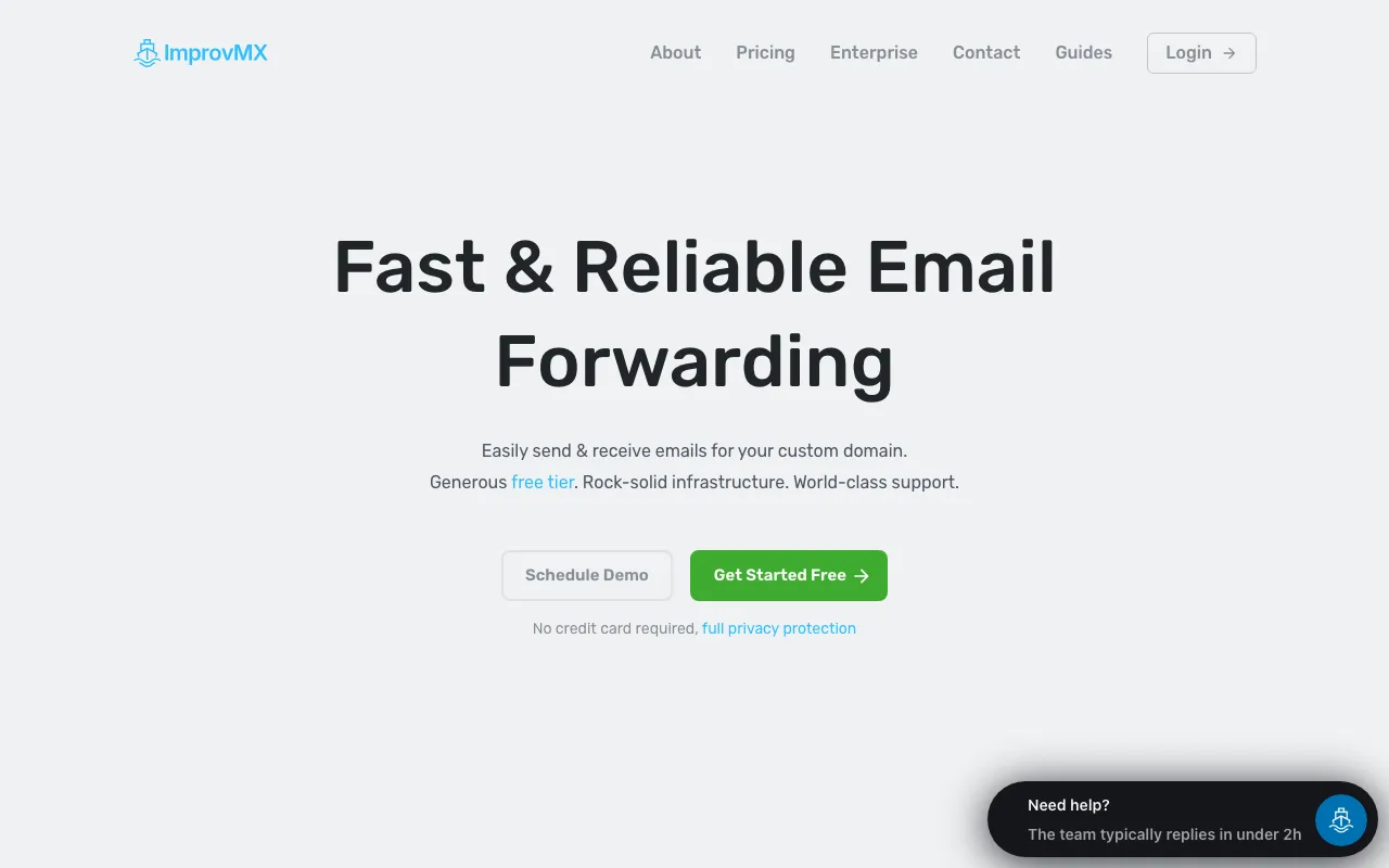 ImprovMX homepage screenshot