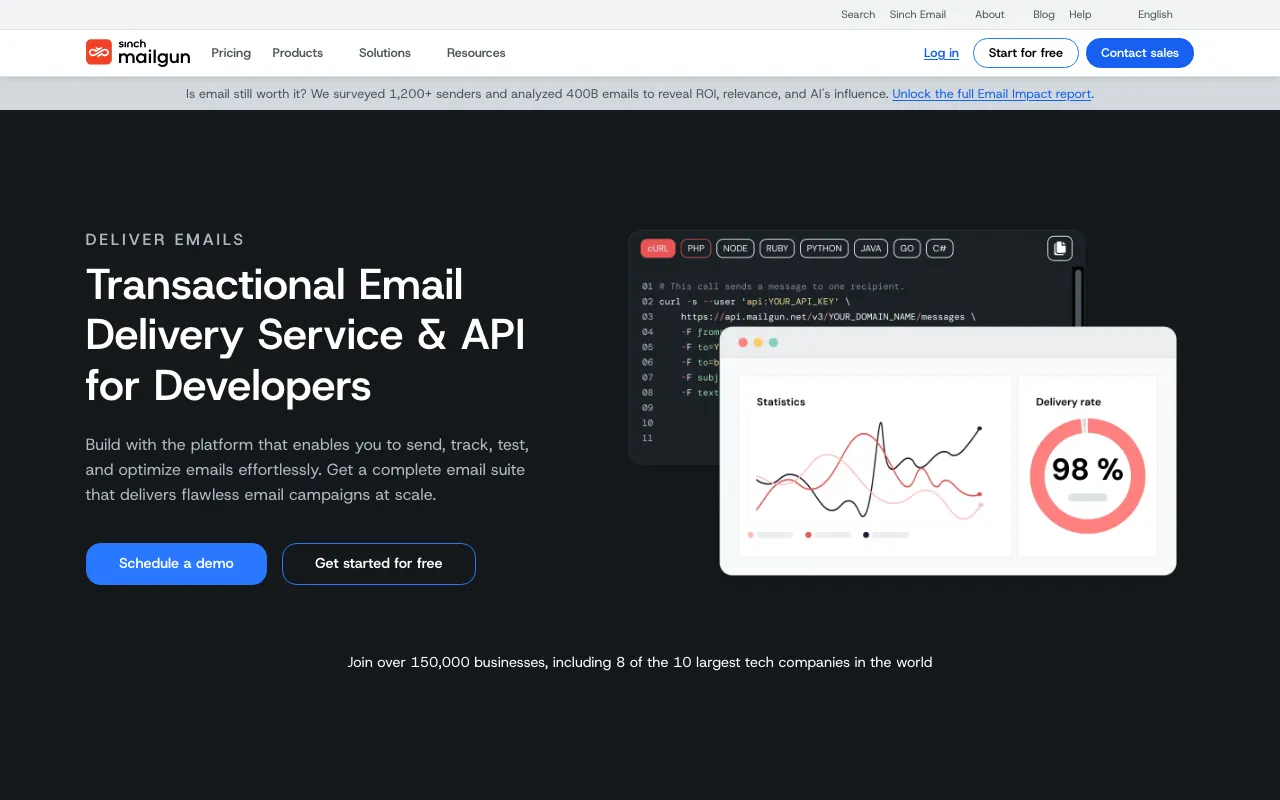 Mailgun homepage screenshot