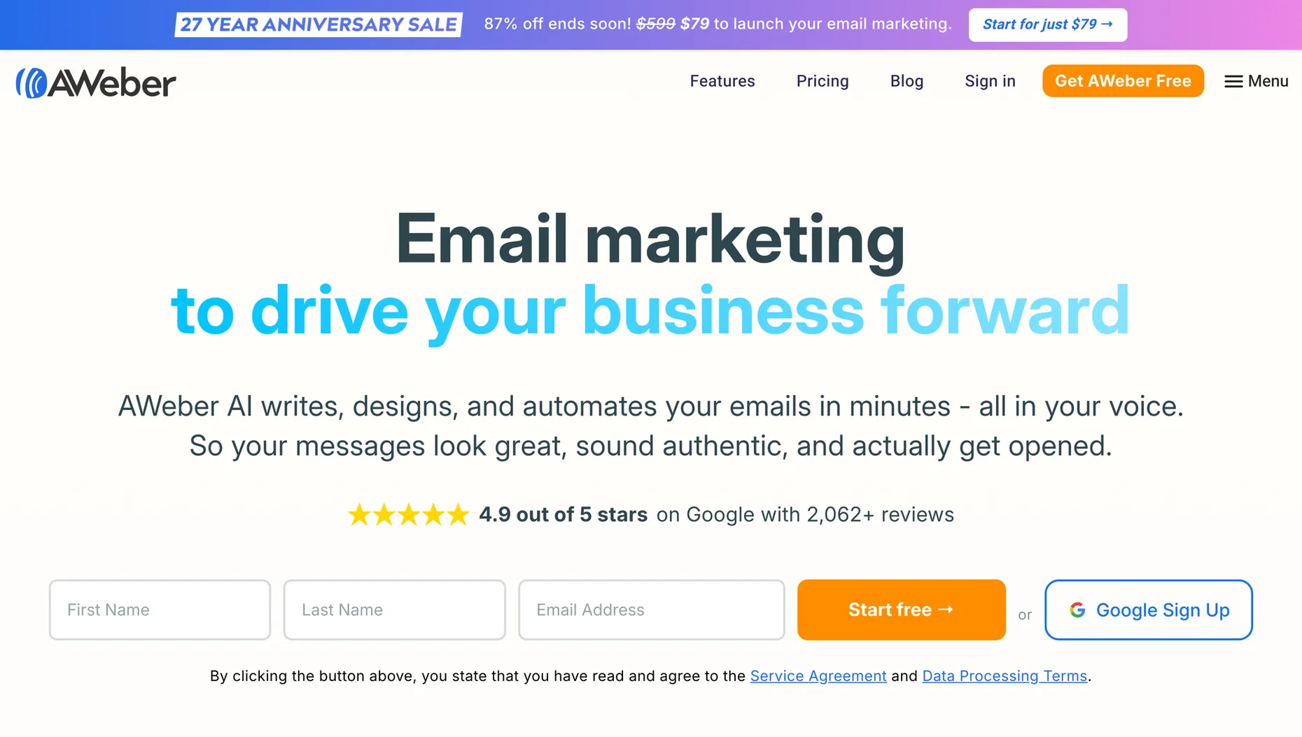 AWeber, a simple and reliable email marketing tool, free up to 500 subscribers