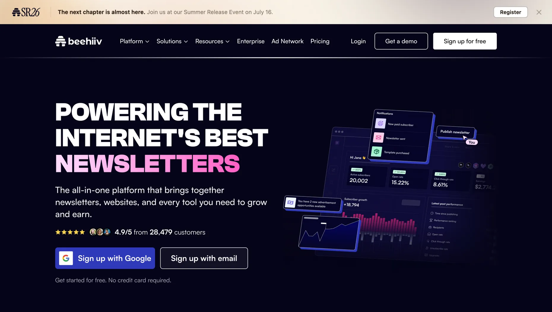 Beehiiv, the best email tool for newsletter monetization, free up to 2,500 subscribers
