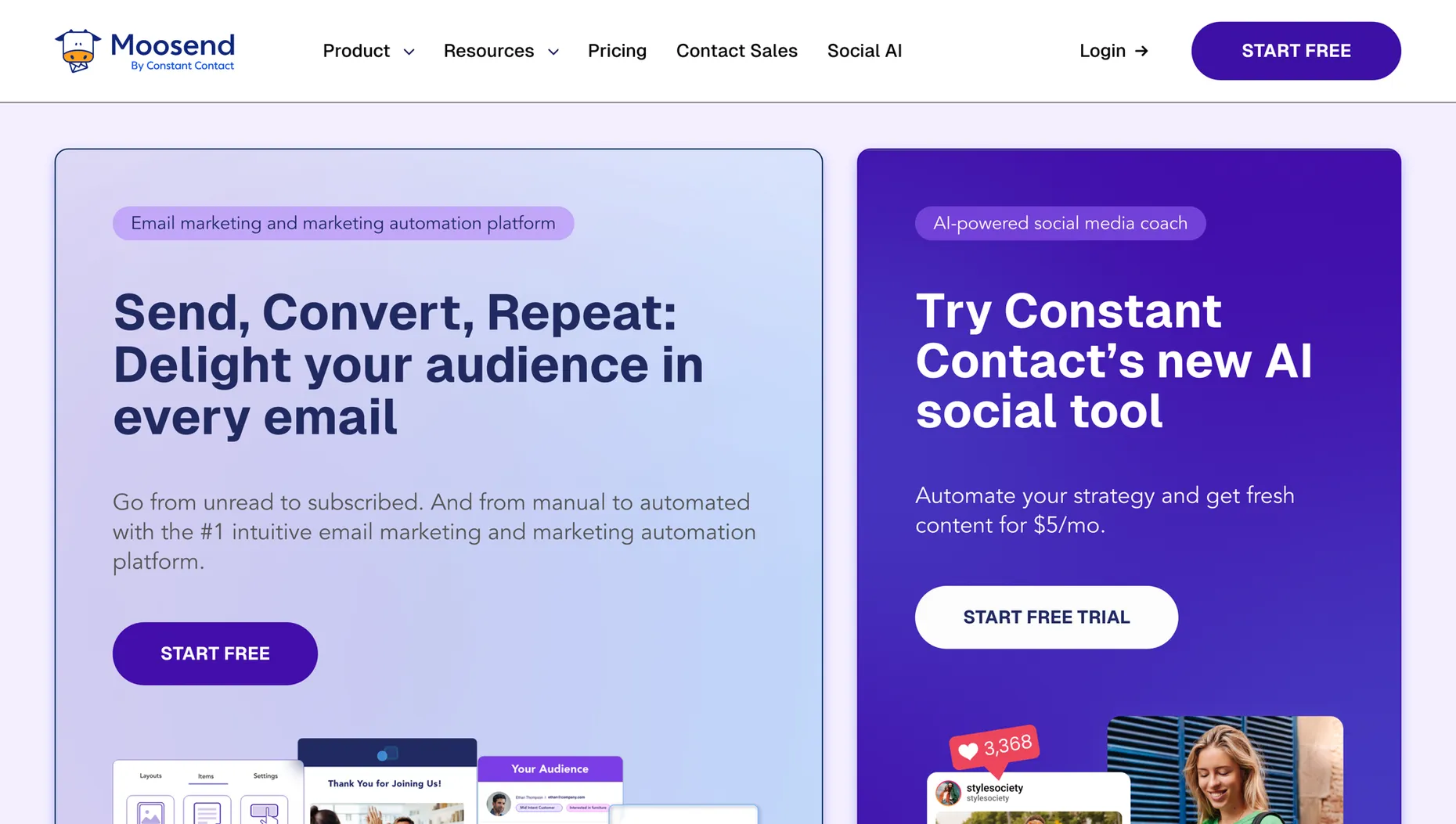 Moosend, the cheapest email automation tool, 30-day trial then paid from 9 dollars a month