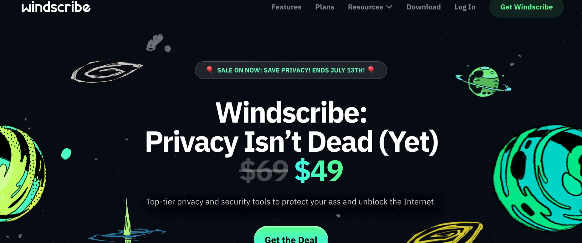 Windscribe homepage, a free VPN and ad blocker for PC with servers in many countries
