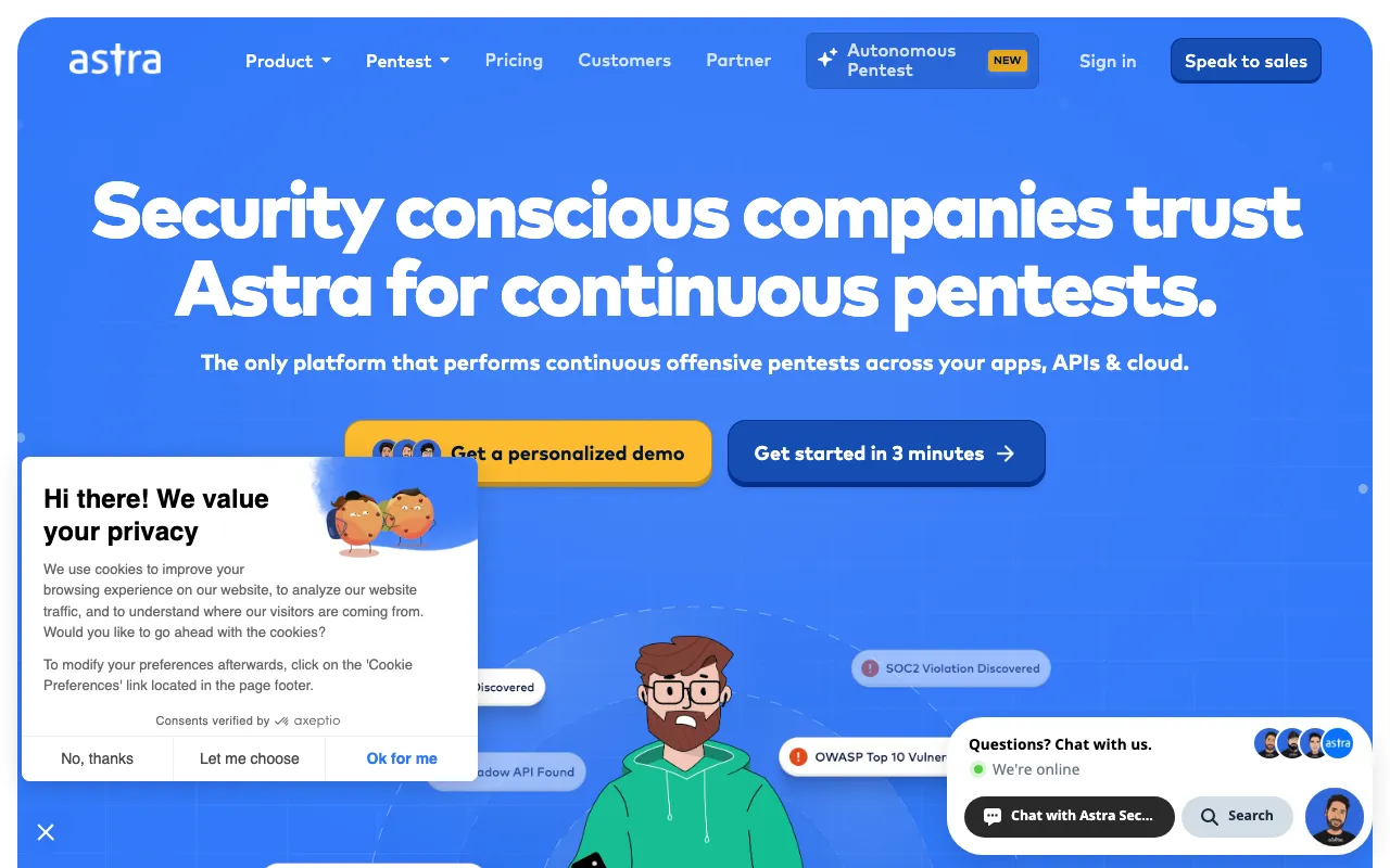 Astra Pentest homepage screenshot