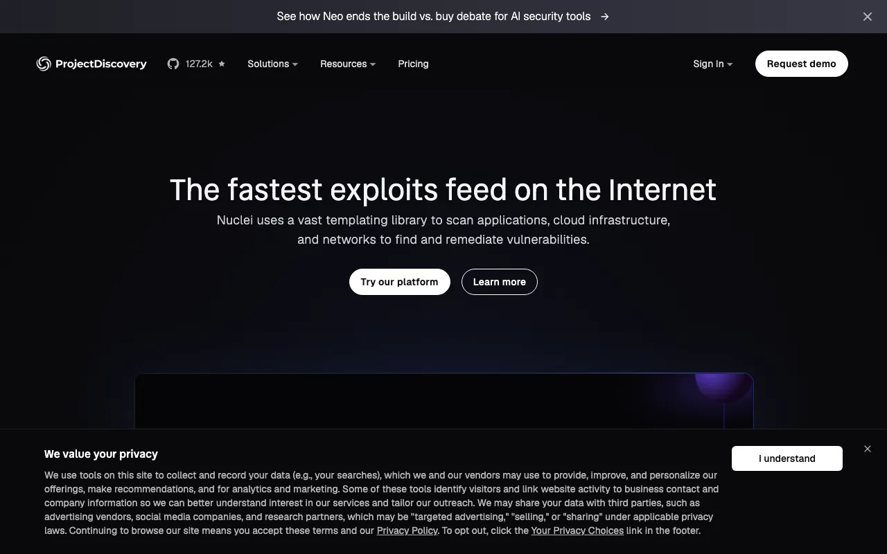 Nuclei homepage screenshot