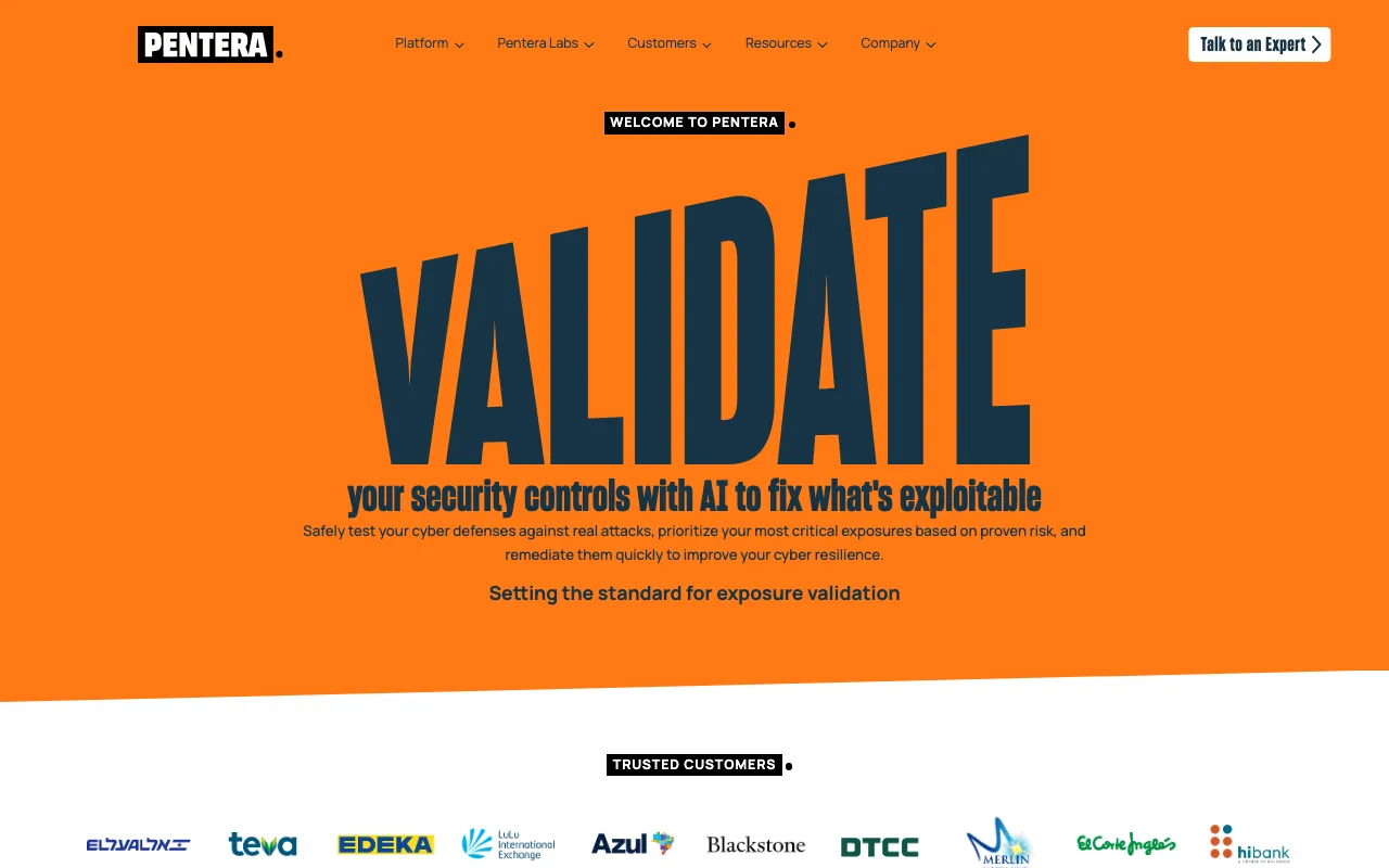Pentera homepage screenshot