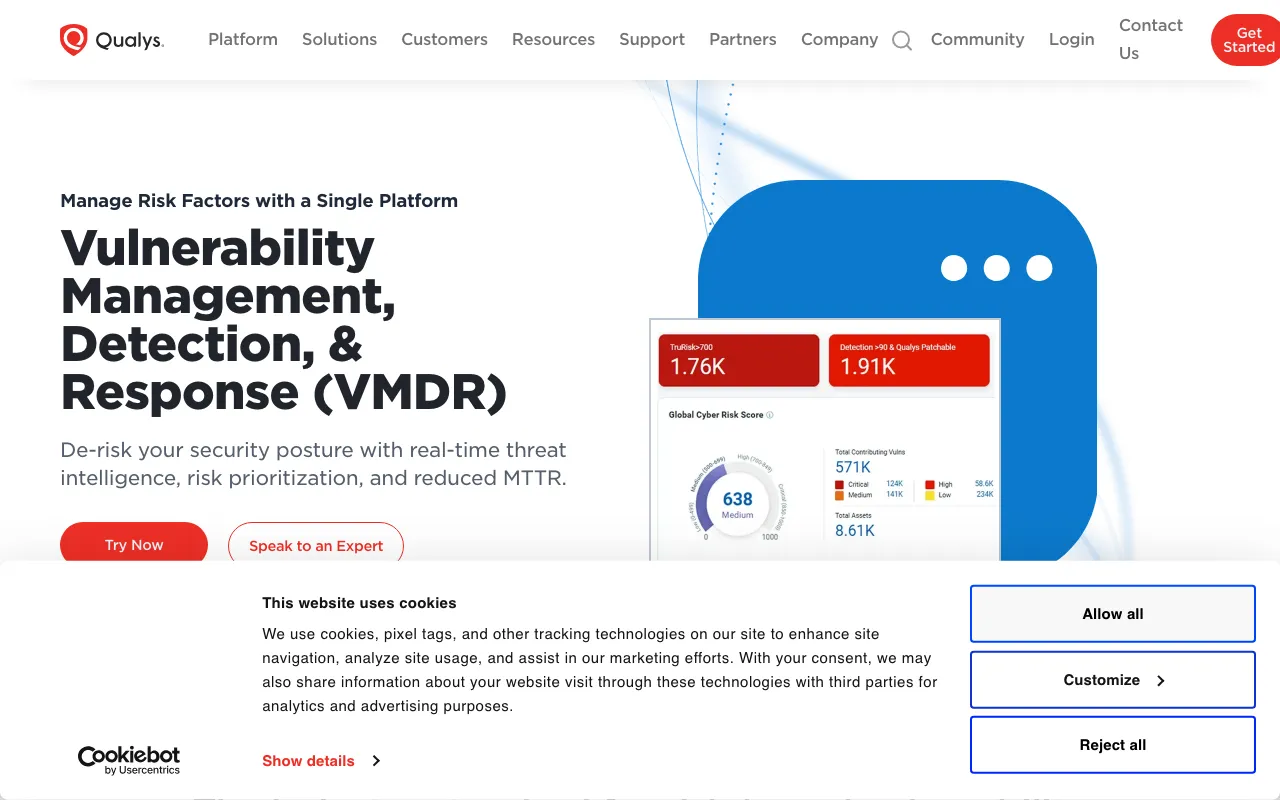 Qualys VMDR homepage screenshot