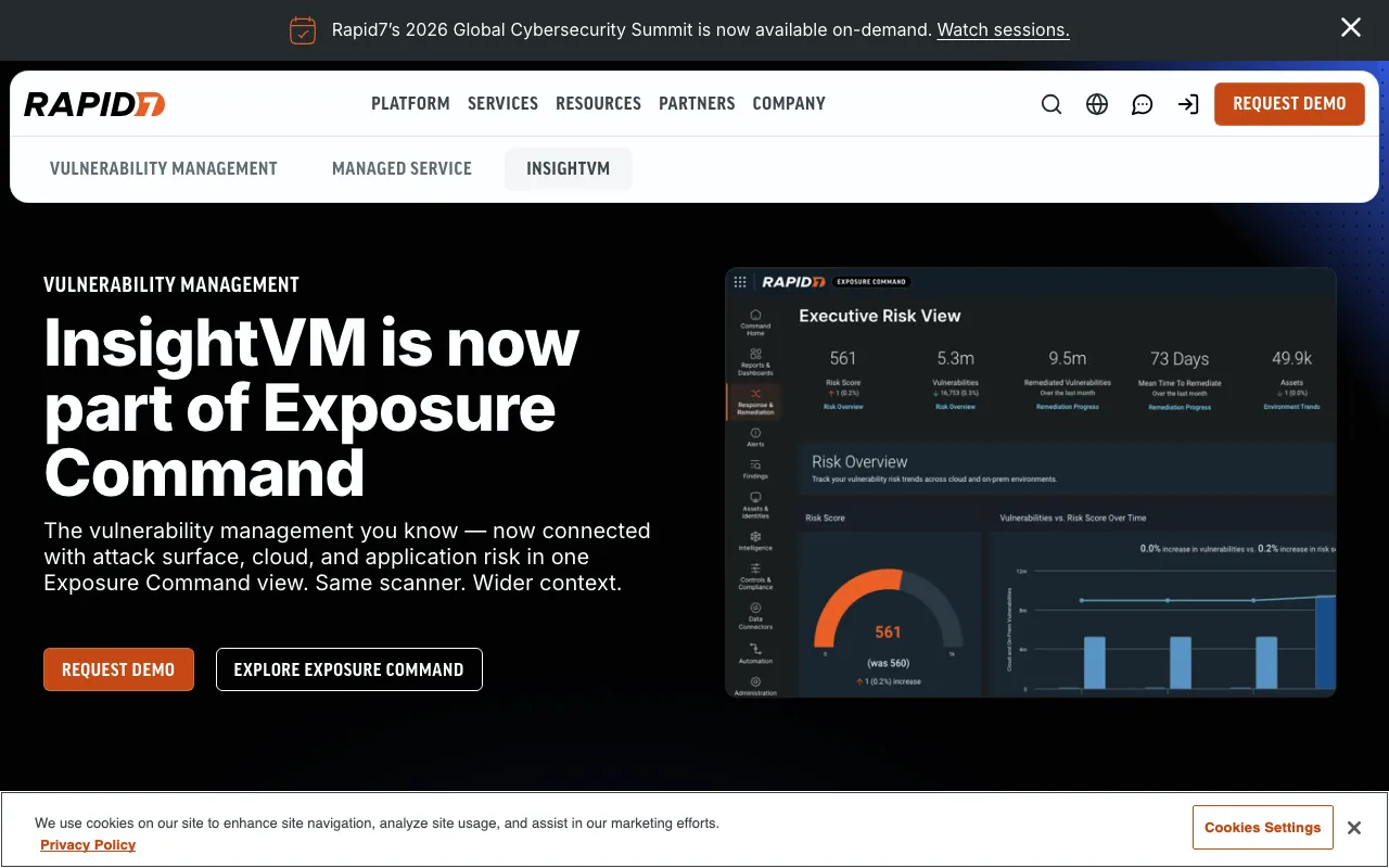 Rapid7 InsightVM homepage screenshot