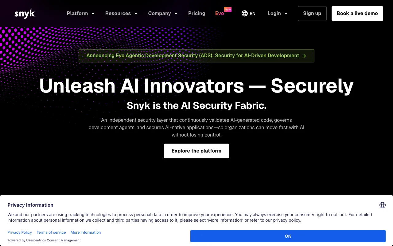 Snyk homepage screenshot