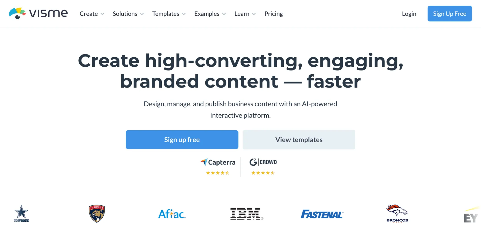 Visme homepage for creating branded, data-heavy visual content